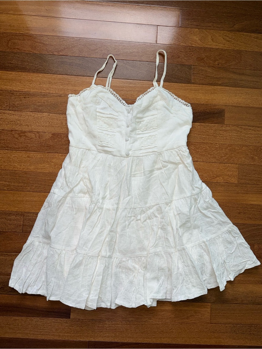 White Spaghetti-Strap Tiered Mini Dress